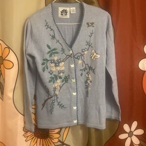 Storybook Knits Embroidered Butterfly and flowers Cardigan with butterfly pin